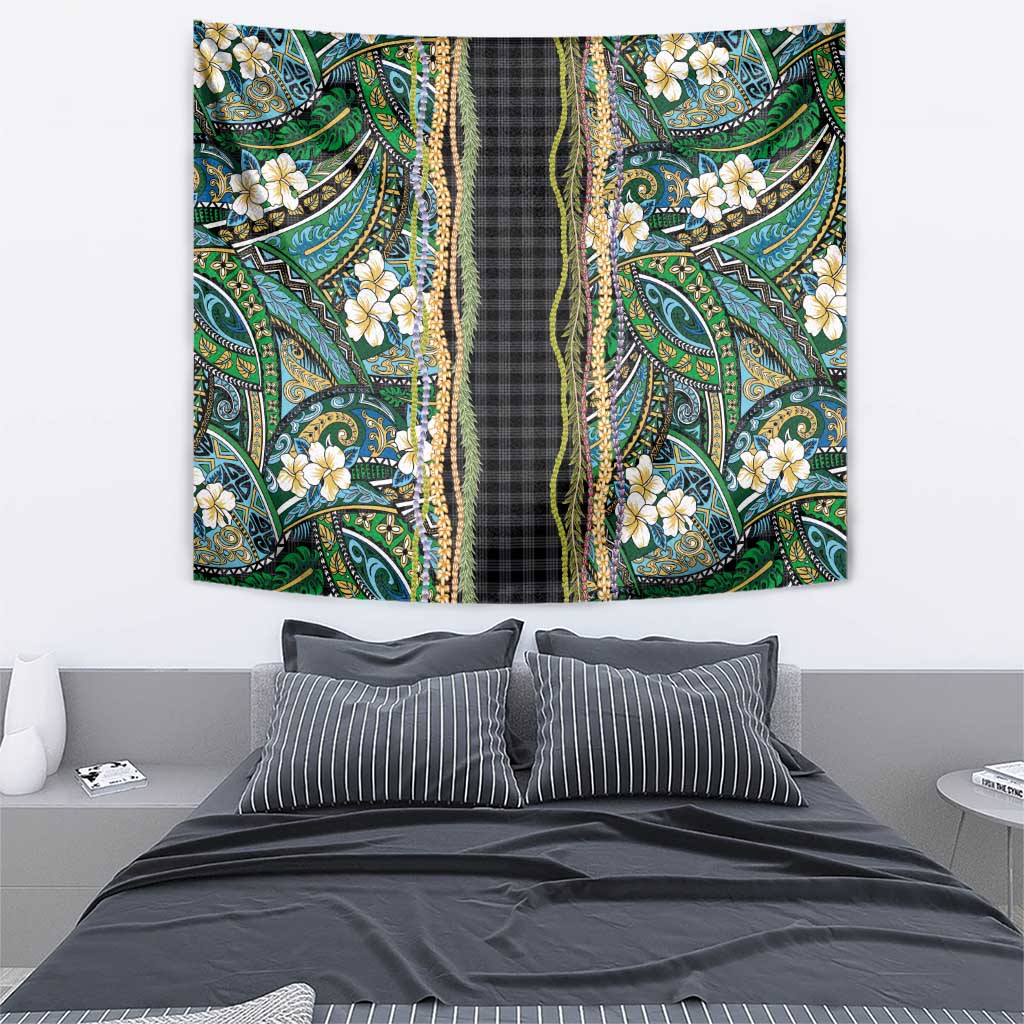 Hawaiian Art Flower Tribal with Lei Tapestry Palaka Pattern Black Color LT03 - Polynesian Pride
