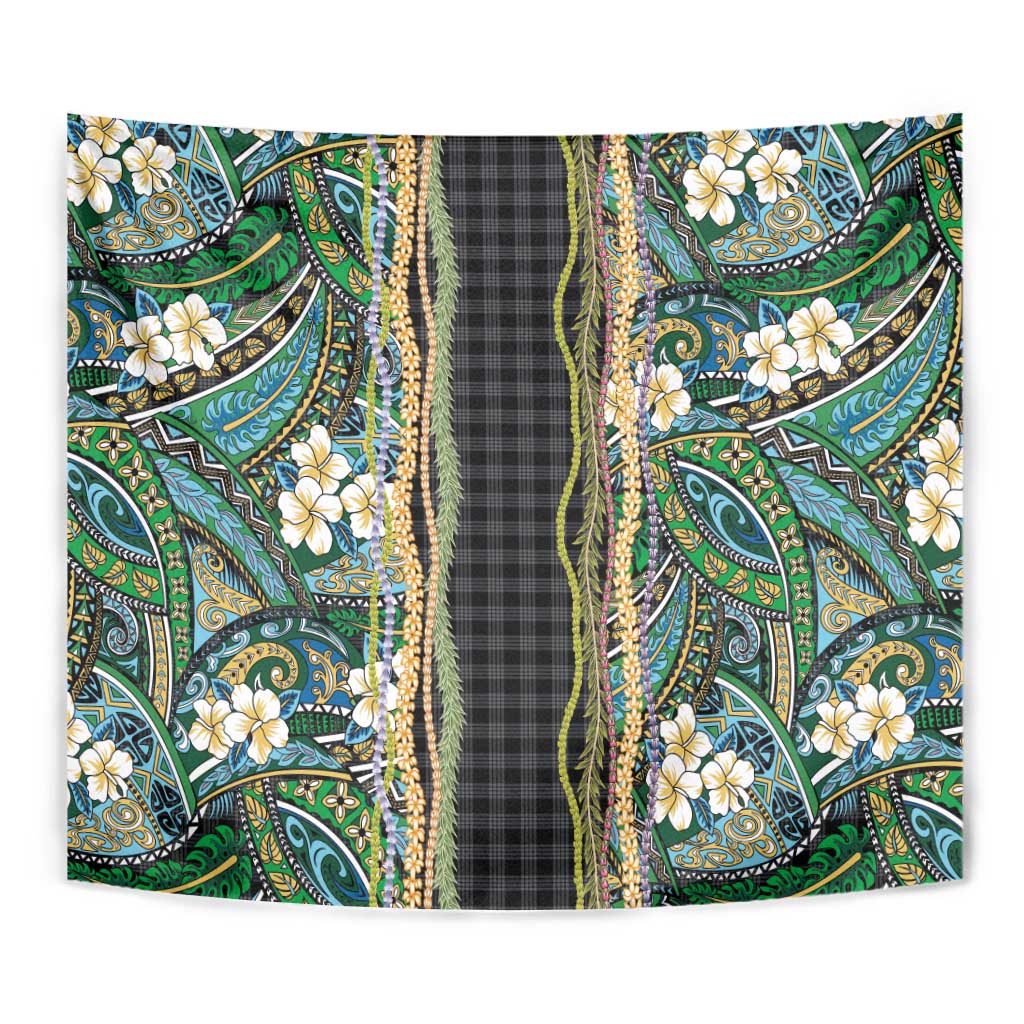 Hawaiian Art Flower Tribal with Lei Tapestry Palaka Pattern Black Color LT03 - Polynesian Pride