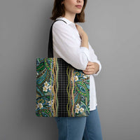 Hawaiian Art Flower Tribal with Lei Tote Bag Palaka Pattern Black Color LT03 - Polynesian Pride