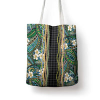 Hawaiian Art Flower Tribal with Lei Tote Bag Palaka Pattern Black Color LT03 - Polynesian Pride