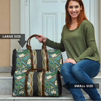 Hawaiian Art Flower Tribal with Lei Travel Bag Palaka Pattern Black Color - Polynesian Pride