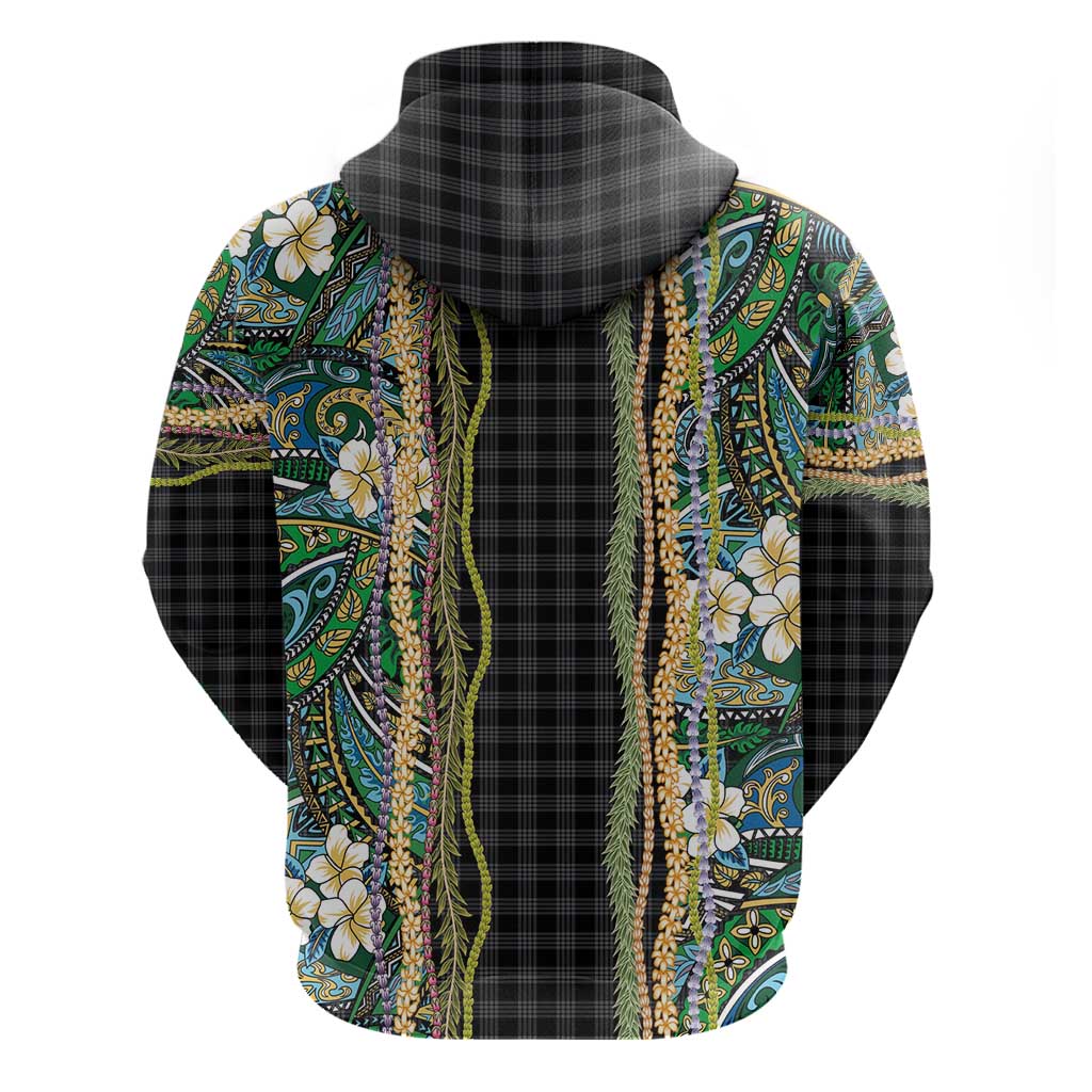 Hawaiian Art Flower Tribal with Lei Zip Hoodie Palaka Pattern Black Color LT03 - Polynesian Pride
