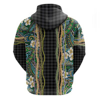 Hawaiian Art Flower Tribal with Lei Zip Hoodie Palaka Pattern Black Color LT03 - Polynesian Pride