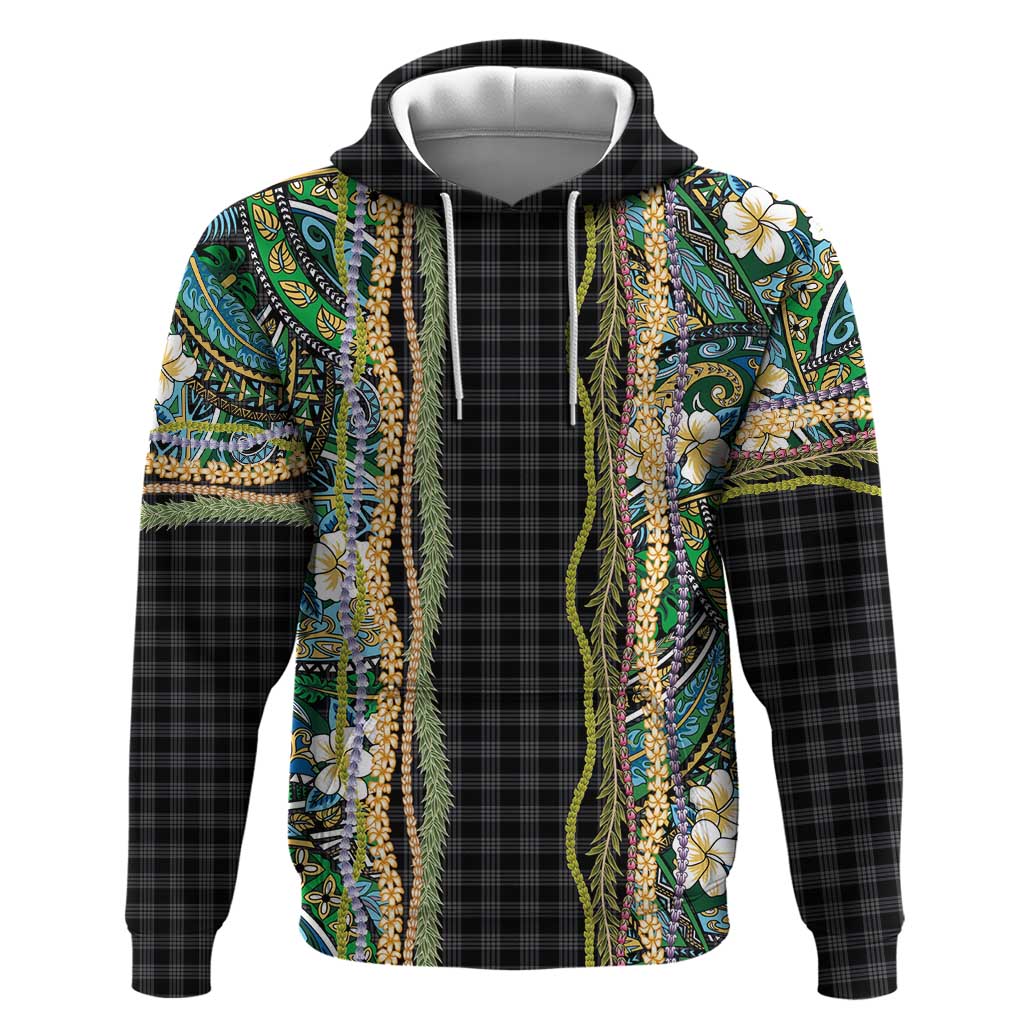 Hawaiian Art Flower Tribal with Lei Zip Hoodie Palaka Pattern Black Color LT03 Pullover Hoodie Black - Polynesian Pride