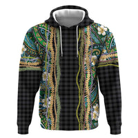 Hawaiian Art Flower Tribal with Lei Zip Hoodie Palaka Pattern Black Color LT03 Pullover Hoodie Black - Polynesian Pride