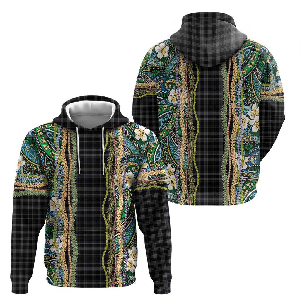 Hawaiian Art Flower Tribal with Lei Zip Hoodie Palaka Pattern Black Color LT03 - Polynesian Pride