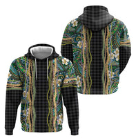 Hawaiian Art Flower Tribal with Lei Zip Hoodie Palaka Pattern Black Color LT03 - Polynesian Pride