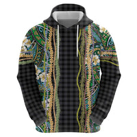 Hawaiian Art Flower Tribal with Lei Zip Hoodie Palaka Pattern Black Color LT03 - Polynesian Pride