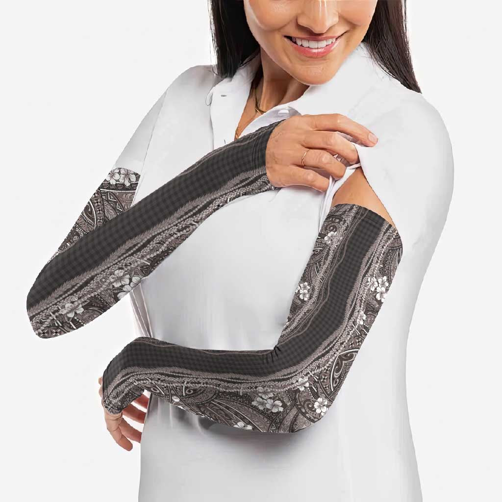 Hawaiian Art Flower Tribal with Lei Arm Sleeves Palaka Pattern Grayscale - Polynesian Pride