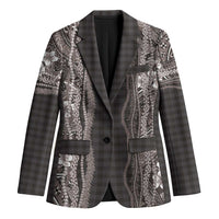 Hawaiian Art Flower Tribal with Lei Blazer Palaka Pattern Grayscale - Polynesian Pride