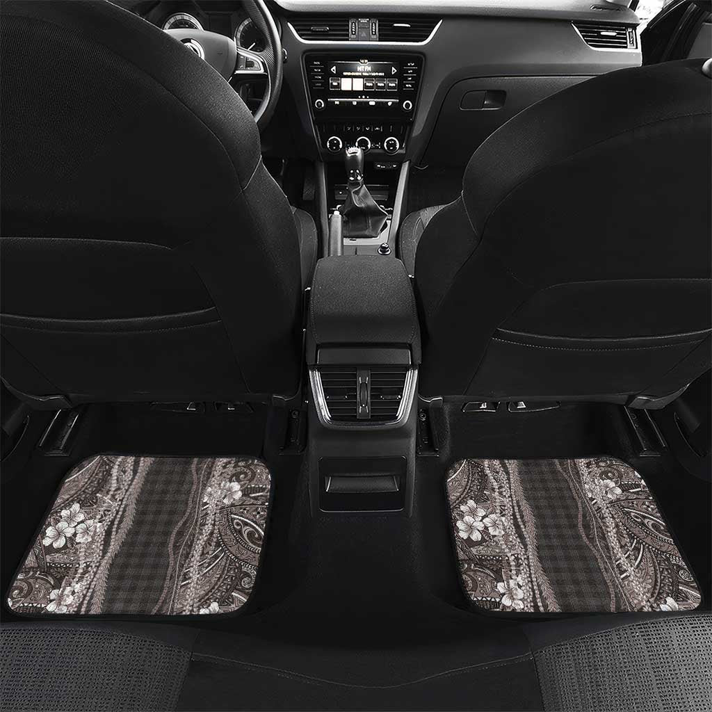Hawaiian Art Flower Tribal with Lei Car Mats Palaka Pattern Grayscale - Polynesian Pride