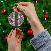 Hawaiian Art Flower Tribal with Lei Ceramic Ornament Palaka Pattern Grayscale - Polynesian Pride