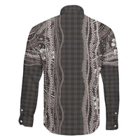 Hawaiian Art Flower Tribal with Lei Family Matching Long Sleeve Bodycon Dress and Hawaiian Shirt Palaka Pattern Grayscale - Polynesian Pride