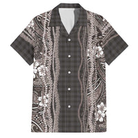 Hawaiian Art Flower Tribal with Lei Family Matching Mermaid Dress and Hawaiian Shirt Palaka Pattern Grayscale - Polynesian Pride