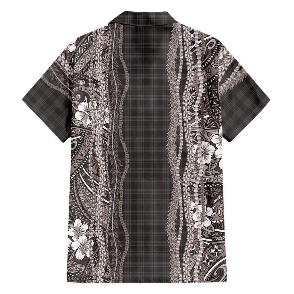Hawaiian Art Flower Tribal with Lei Family Matching Mermaid Dress and Hawaiian Shirt Palaka Pattern Grayscale - Polynesian Pride