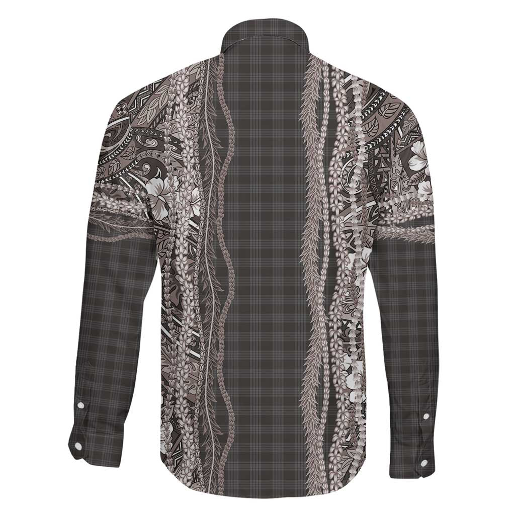 Hawaiian Art Flower Tribal with Lei Family Matching Mermaid Dress and Hawaiian Shirt Palaka Pattern Grayscale - Polynesian Pride