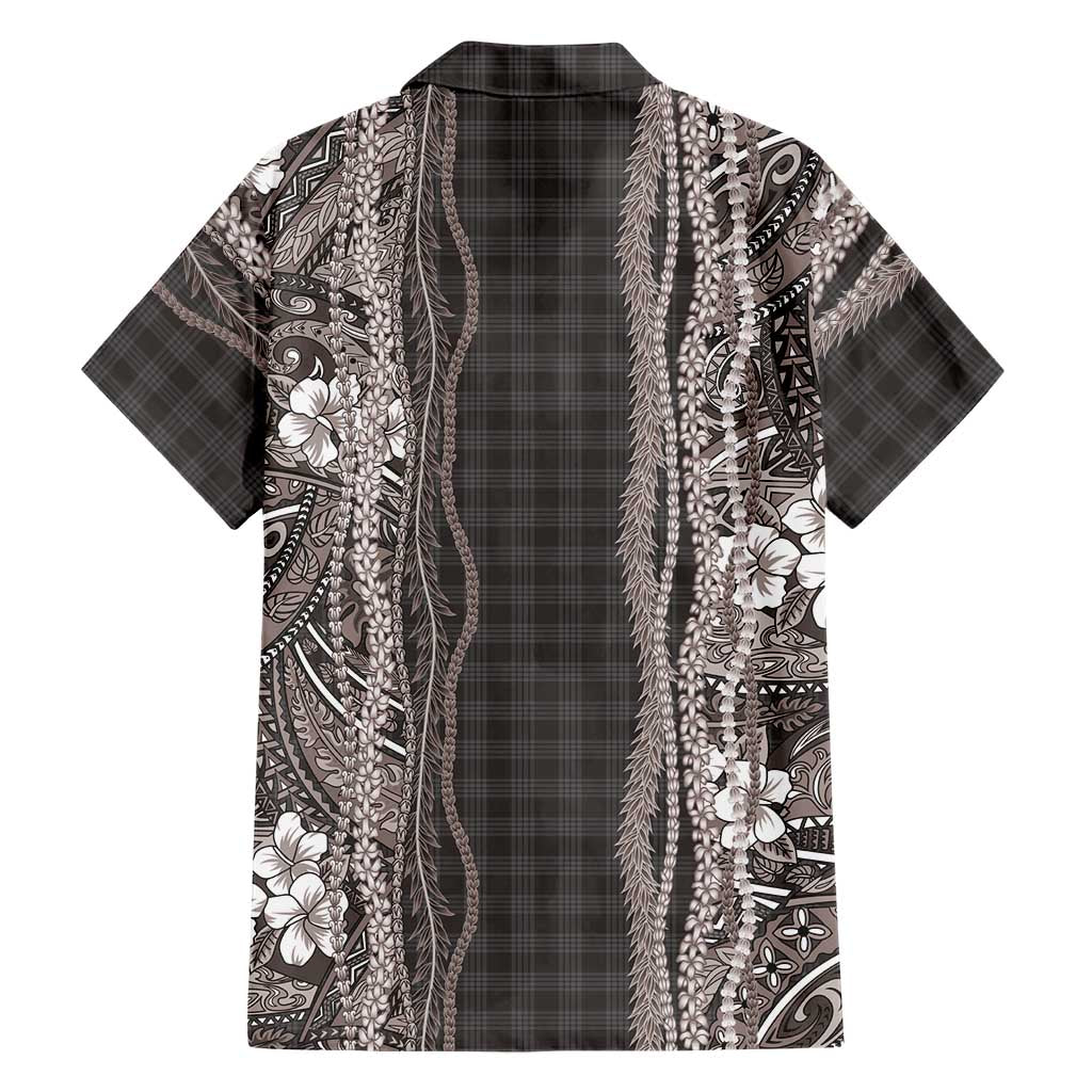 Hawaiian Art Flower Tribal with Lei Family Matching Puletasi and Hawaiian Shirt Palaka Pattern Grayscale - Polynesian Pride