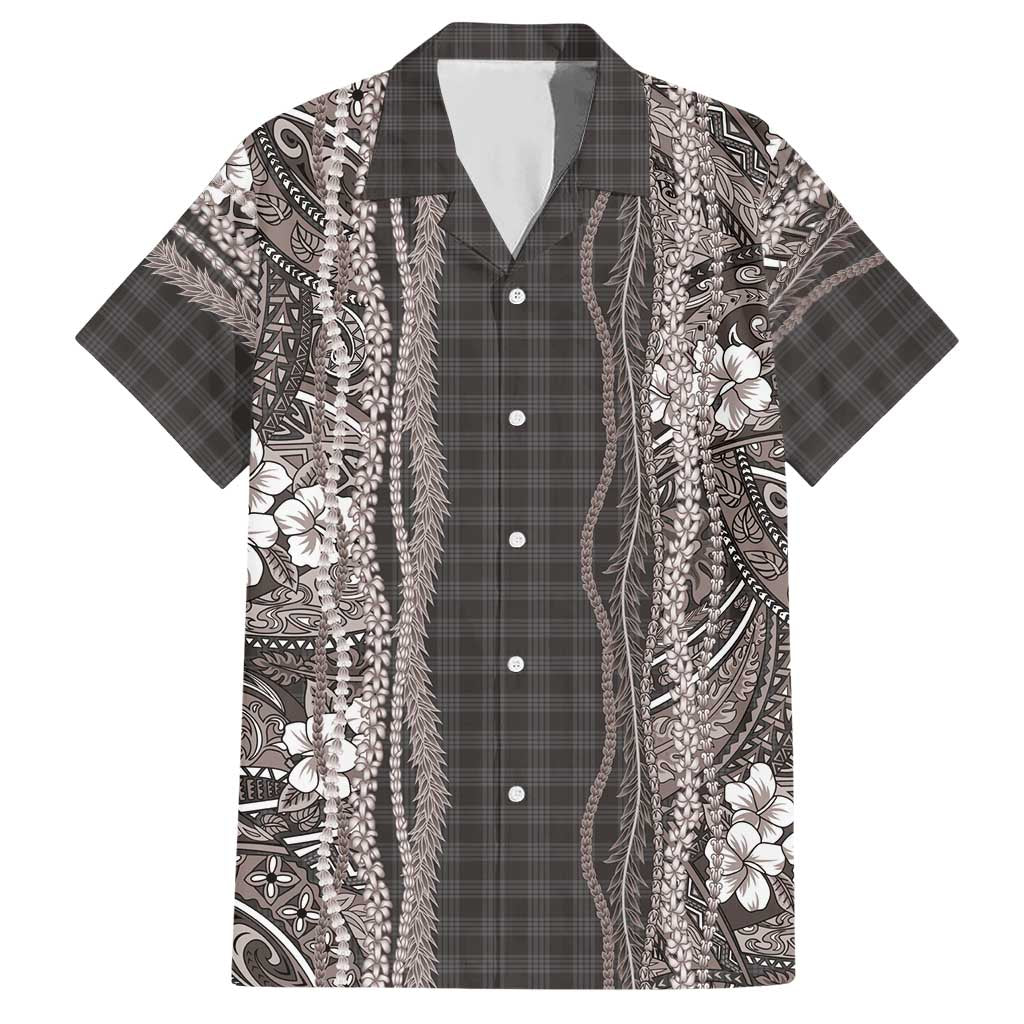 Hawaiian Art Flower Tribal with Lei Hawaiian Shirt Palaka Pattern Grayscale - Polynesian Pride