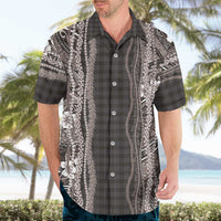 Hawaiian Art Flower Tribal with Lei Hawaiian Shirt Palaka Pattern Grayscale - Polynesian Pride
