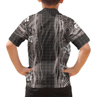 Hawaiian Art Flower Tribal with Lei Kid Hawaiian Shirt Palaka Pattern Grayscale - Polynesian Pride