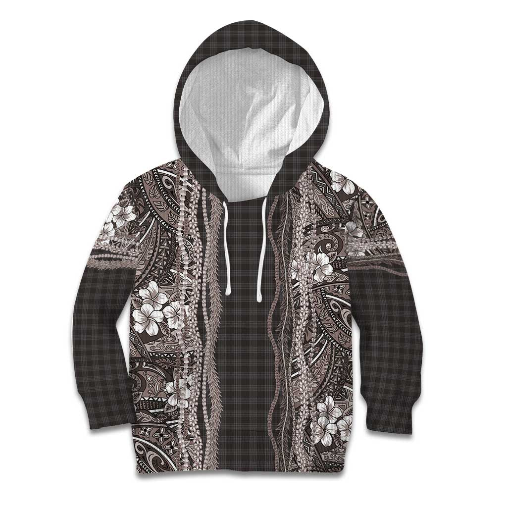 Hawaiian Art Flower Tribal with Lei Kid Hoodie Palaka Pattern Grayscale LT03 Hoodie Gray - Polynesian Pride