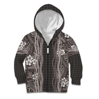 Hawaiian Art Flower Tribal with Lei Kid Hoodie Palaka Pattern Grayscale LT03 Zip Hoodie Gray - Polynesian Pride