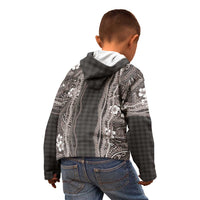 Hawaiian Art Flower Tribal with Lei Kid Hoodie Palaka Pattern Grayscale LT03 - Polynesian Pride