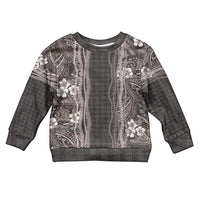 Hawaiian Art Flower Tribal with Lei Kid Ugly Christmas Sweater Palaka Pattern Grayscale LT03 Kid Gray - Polynesian Pride