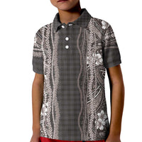 Hawaiian Art Flower Tribal with Lei Kid Polo Shirt Palaka Pattern Grayscale LT03 Kid Gray - Polynesian Pride