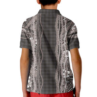 Hawaiian Art Flower Tribal with Lei Kid Polo Shirt Palaka Pattern Grayscale LT03 - Polynesian Pride