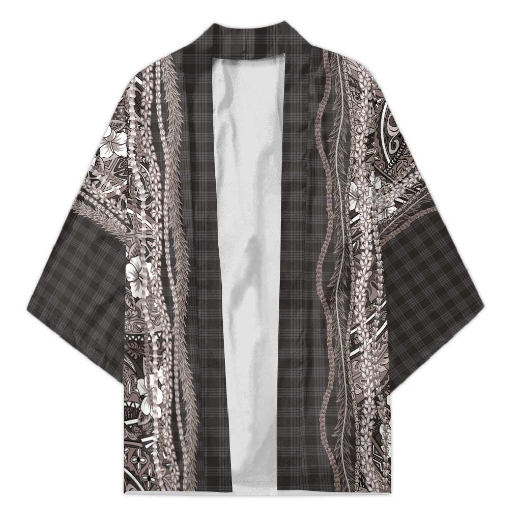 Hawaiian Art Flower Tribal with Lei Kimono Palaka Pattern Grayscale LT03 Unisex Gray - Polynesian Pride