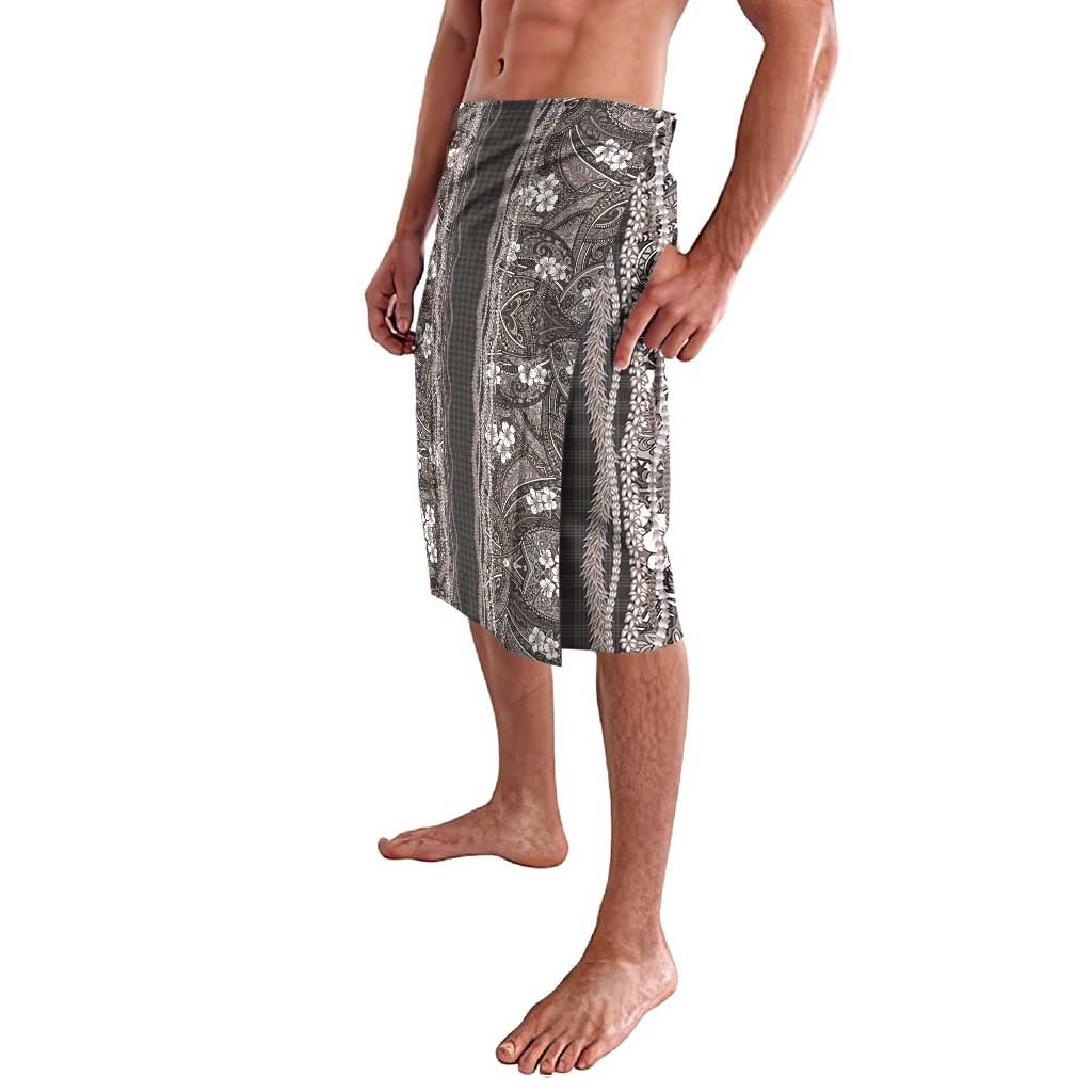 Hawaiian Art Flower Tribal with Lei Lavalava Palaka Pattern Grayscale - Polynesian Pride