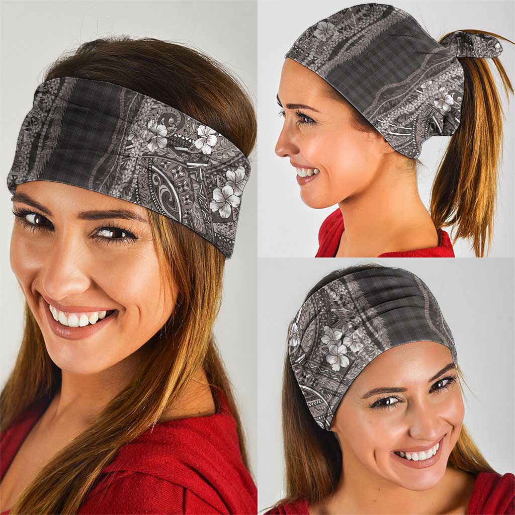 Hawaiian Art Flower Tribal with Lei Neck Gaiter Palaka Pattern Grayscale - Polynesian Pride