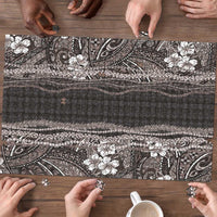 Hawaiian Art Flower Tribal with Lei Puzzle Palaka Pattern Grayscale - Polynesian Pride