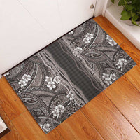 Hawaiian Art Flower Tribal with Lei Rubber Doormat Palaka Pattern Grayscale - Polynesian Pride