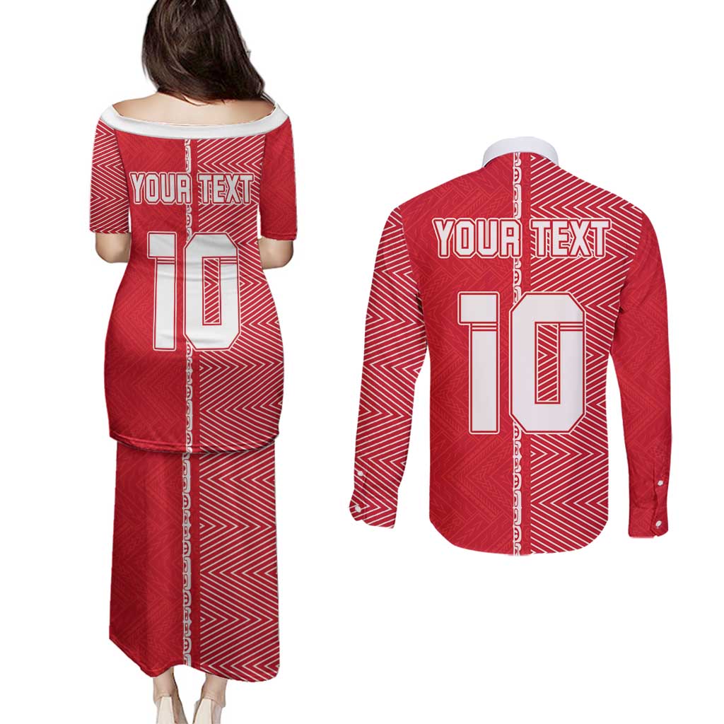 Custom Tahiti Football-Iron Warriors Couples Matching Puletasi and Long Sleeve Button Shirt