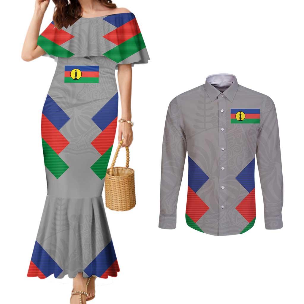 Custom New Caledonia-The Kagus Couples Matching Mermaid Dress and Long Sleeve Button Shirt
