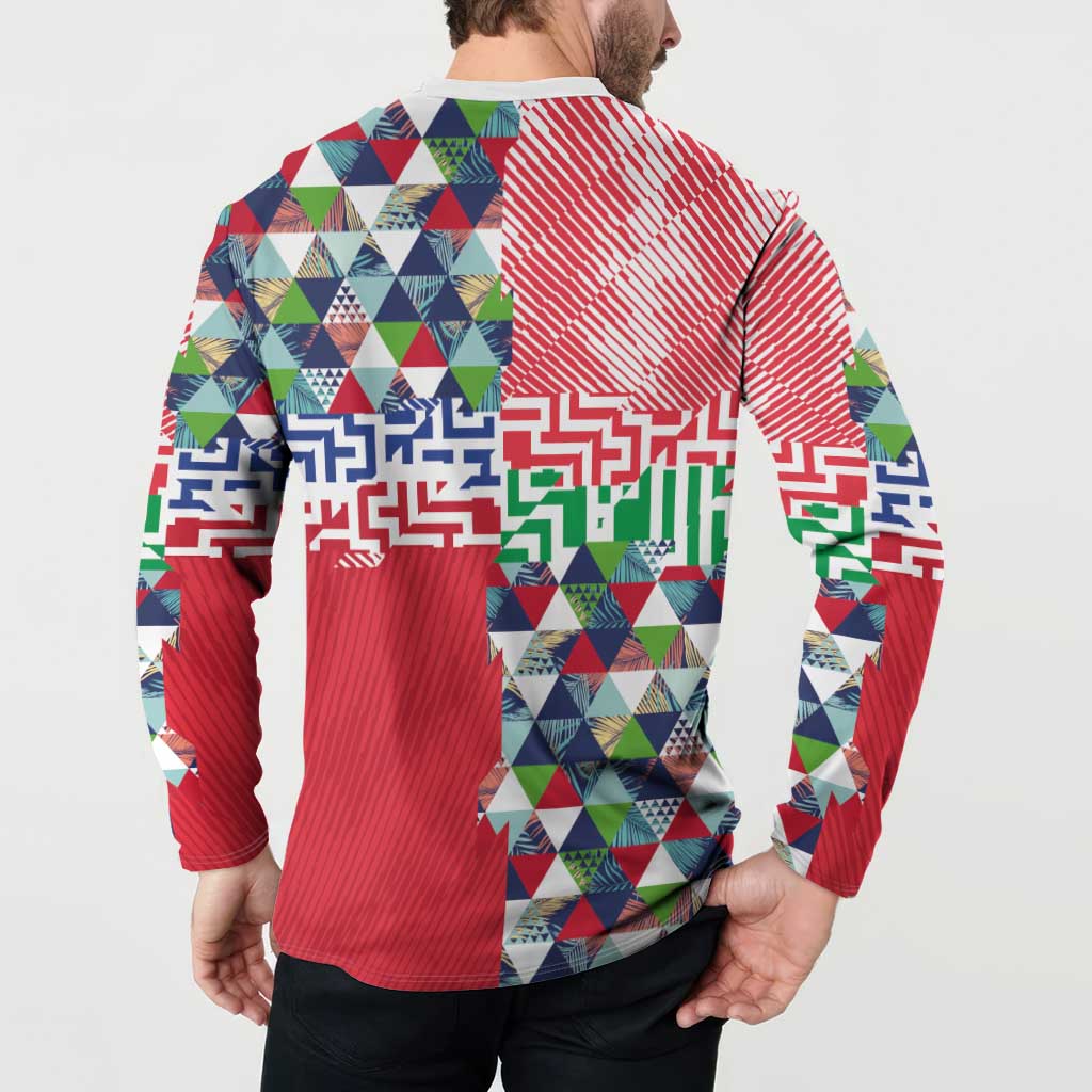 Hawaiian Floral Kakau Tropical Leaves-Sporty Style Button Sweatshirt