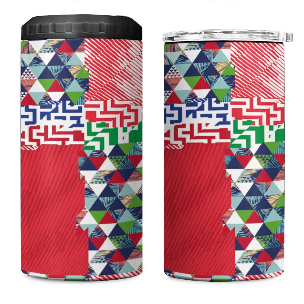 Hawaiian Floral Kakau Tropical Leaves-Sporty Style 4 in 1 Can Cooler Tumbler