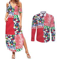 Hawaiian Floral Kakau Tropical Leaves-Sporty Style Couples Matching Summer Maxi Dress and Long Sleeve Button Shirt