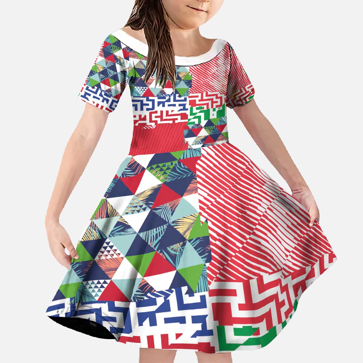 Hawaiian Floral Kakau Tropical Leaves-Sporty Style Family Matching Off The Shoulder Long Sleeve Dress and Hawaiian Shirt