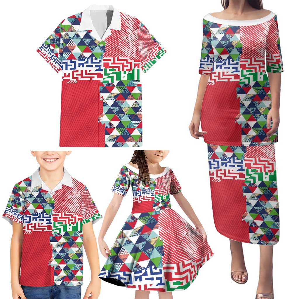 Hawaiian Floral Kakau Tropical Leaves-Sporty Style Family Matching Puletasi and Hawaiian Shirt