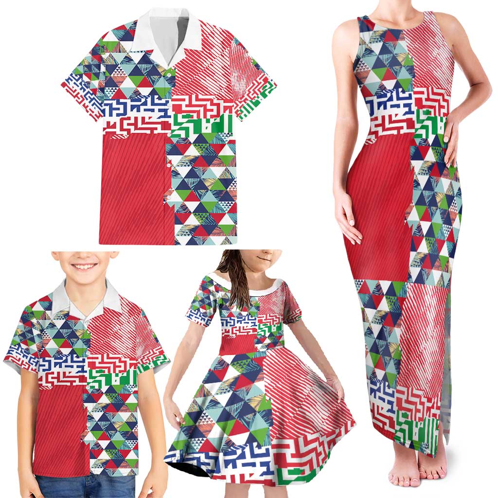 Hawaiian Floral Kakau Tropical Leaves-Sporty Style Family Matching Tank Maxi Dress and Hawaiian Shirt