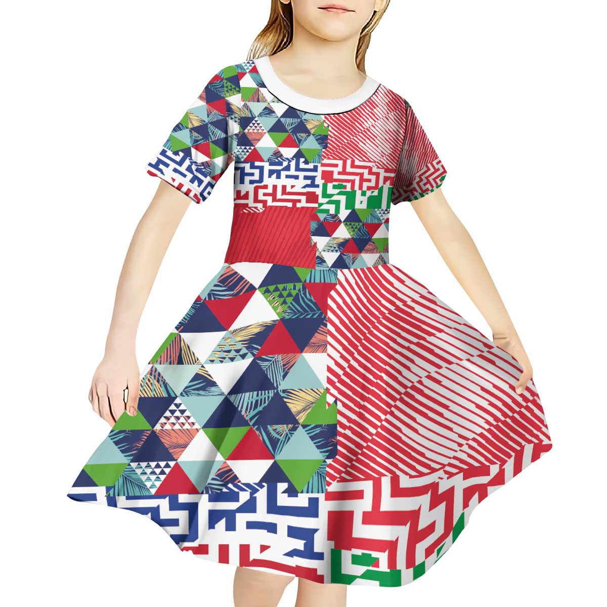 Hawaiian Floral Kakau Tropical Leaves-Sporty Style Kid Short Sleeve Dress