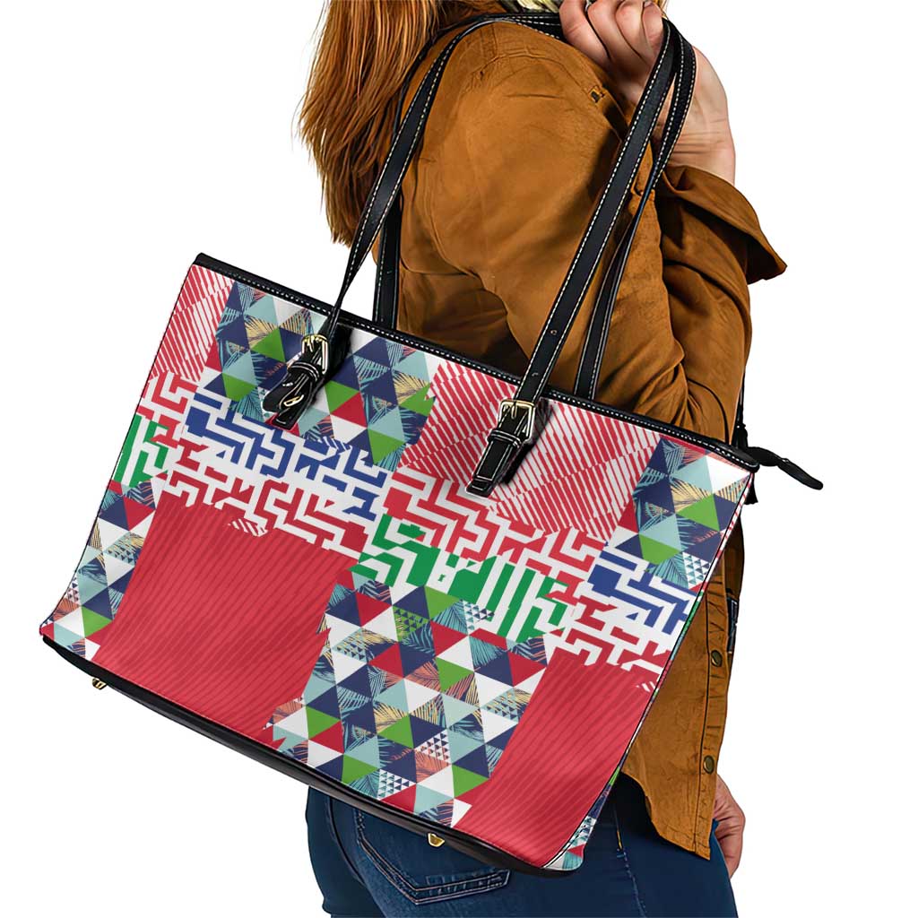 Hawaiian Floral Kakau Tropical Leaves-Sporty Style Leather Tote Bag