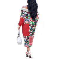 Hawaiian Floral Kakau Tropical Leaves-Sporty Style Off The Shoulder Long Sleeve Dress