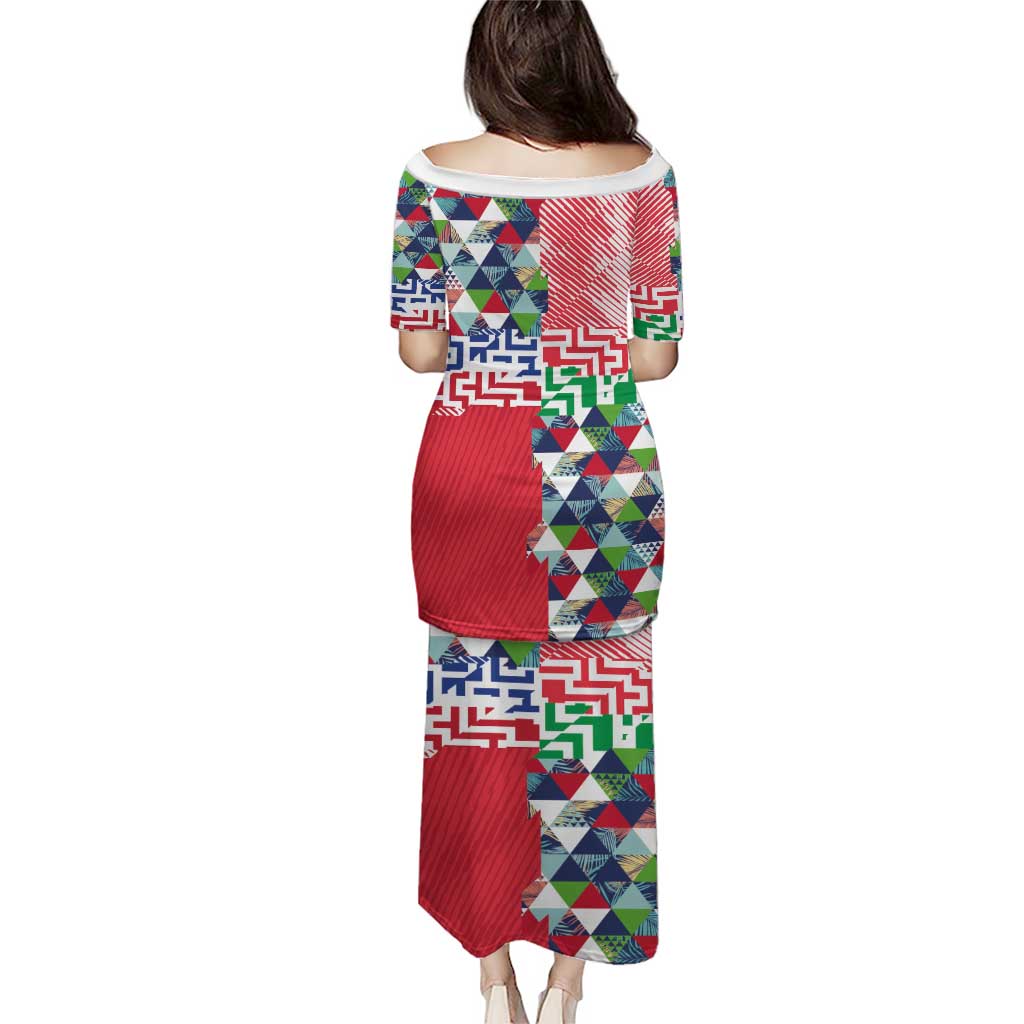 Hawaiian Floral Kakau Tropical Leaves-Sporty Style Puletasi