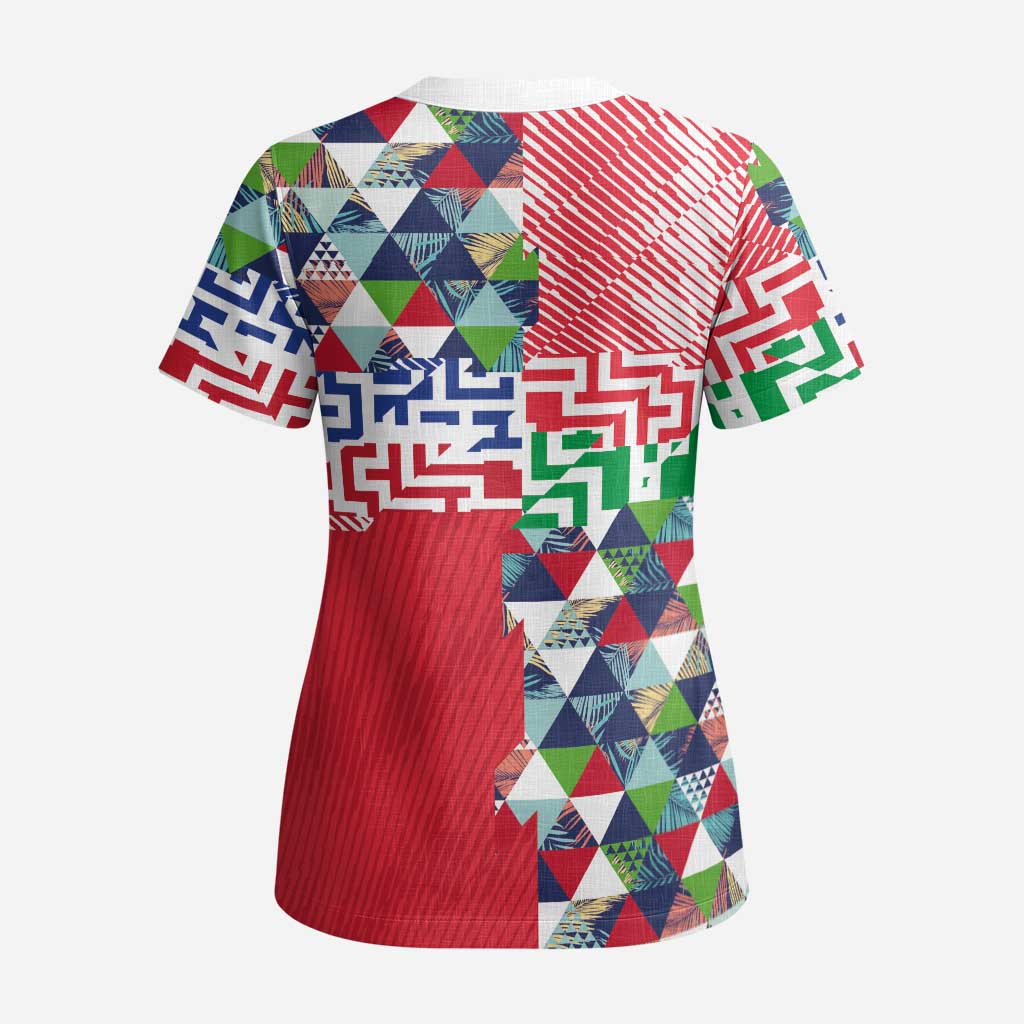 Hawaiian Floral Kakau Tropical Leaves-Sporty Style Scrub Top - Polynesian Pride