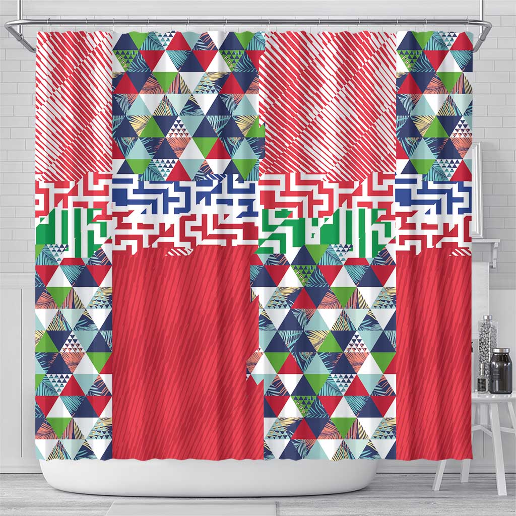 Hawaiian Floral Kakau Tropical Leaves-Sporty Style Shower Curtain