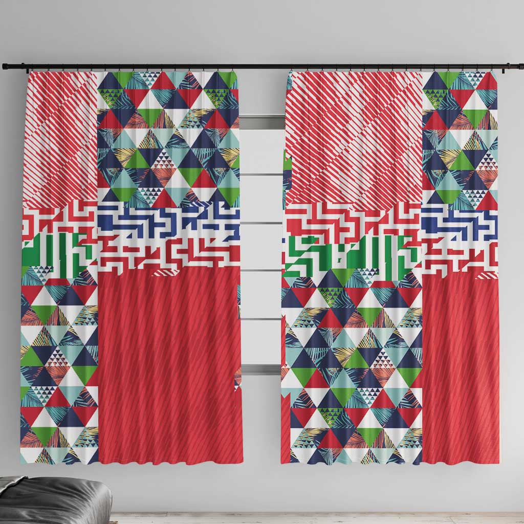 Hawaiian Floral Kakau Tropical Leaves-Sporty Style Window Curtain